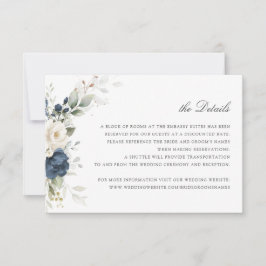Floral Navy Blue Green Bruiloft Details Invoegen Kaart