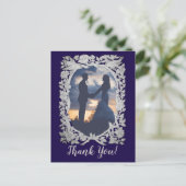 Floral Navy Blue Grey Bird Foto Weduwen Bedankt Briefkaart (Staand voorkant)