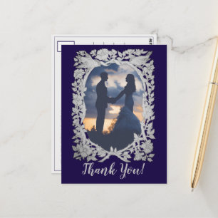 Floral Navy Blue Grey Bird Foto Weduwen Bedankt Briefkaart
