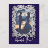 Floral Navy Blue Grey Bird Foto Weduwen Bedankt Briefkaart (Voorkant)