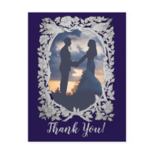 Floral Navy Blue Grey Bird Foto Weduwen Bedankt