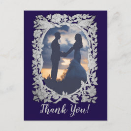 Floral Navy Blue Grey Bird Foto Weduwen Bedankt Briefkaart