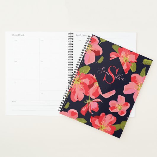 Floral Navy Blue Monogram Name Botanical 2022 Planner (Display)