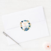 Floral Navy Blue Pumpkin Baby shower Dank u Ronde Sticker (Envelop)