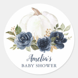 Floral Navy Blue Pumpkin Baby shower Ronde Sticker