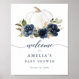 Floral Navy Blue Pumpkin Baby shower Welkomstbord Poster