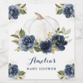 Floral Navy Blue Pumpkin Herfst Baby shower Wijn Etiket (Enkel label)