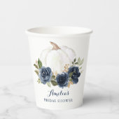 Floral Navy Blue Pumpkin Herfst Vrijgezellenfeest Papieren Bekers (Voorkant)