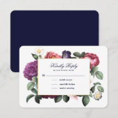  Floral Navy Blue RSVP-kaart Kaart (Voorkant / Achterkant)