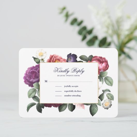  Floral Navy Blue RSVP-kaart Kaart (Staand voorkant)