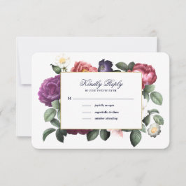  Floral Navy Blue RSVP-kaart Kaart