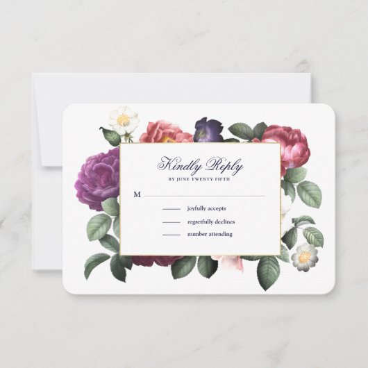  Floral Navy Blue RSVP-kaart Kaart (Voorkant)