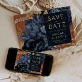 Floral Navy Blue Rust Wedding Save the Date Kaart