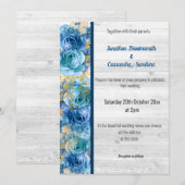 FLORAL  NAVY BLUE RUSTIC WHITEWASH WEDING KAART (Voorkant / Achterkant)
