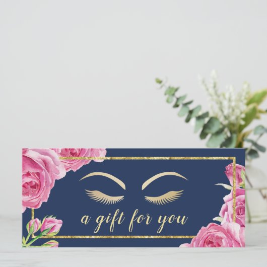 "Floral Navy Blue Salon Gift"-certificaten (Staand voorkant)