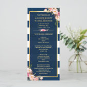"Floral Navy Blue Striped Wedding"-programma Programmakaart (Staand voorkant)