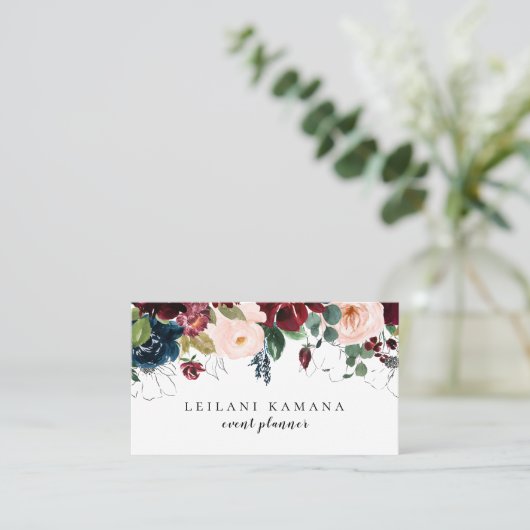 Floral Navy Blue van de moderne Waterverf Visitekaartje (Staand voorkant)