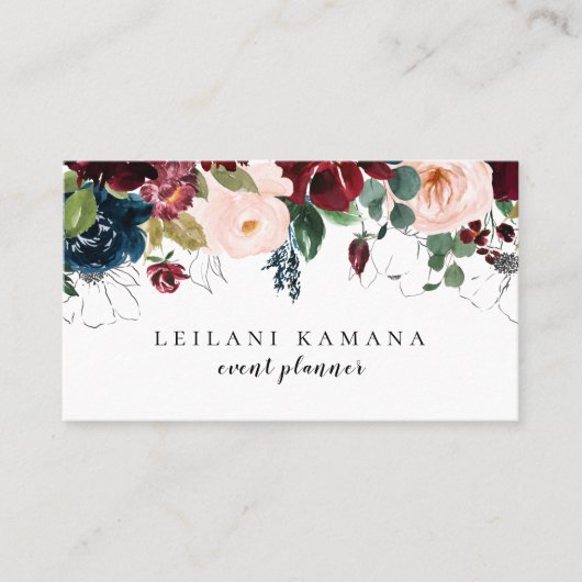 Floral Navy Blue van de moderne Waterverf Visitekaartje (Voorkant)