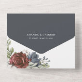 Floral Navy Blue | Waterverf Elegante bruiloft All In One Uitnodiging (Achterkant)