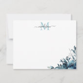 Floral Navy Blue Waterverf Roos Peony Monogram Notitiekaartje (Voorkant)