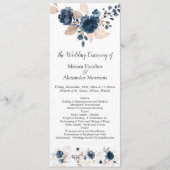 Floral navy blue waterverf Wedding Programme Programmakaart (Voorkant)