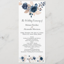 Floral navy blue waterverf Wedding Programme Programmakaart