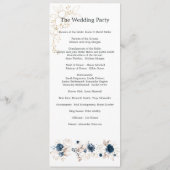 Floral navy blue waterverf Wedding Programme Programmakaart (Achterkant)