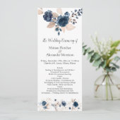 Floral navy blue waterverf Wedding Programme Programmakaart (Staand voorkant)