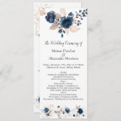 Floral navy blue waterverf Wedding Programme Programmakaart (Voorkant / Achterkant)