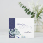 Floral Navy Blue Wedding Flat Dank u kaart (Staand voorkant)