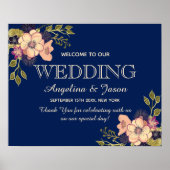 Floral Navy Blue Welcome Wedding Poster (Voorkant)