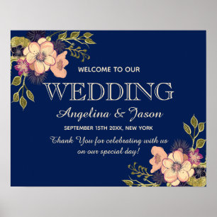 Floral Navy Blue Welcome Wedding Poster