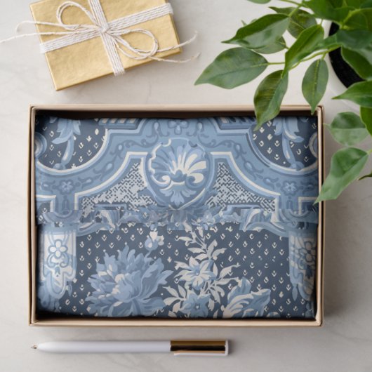  Floral Navy Blue White Elegant Decoupage Tissuepapier (Geschenk)