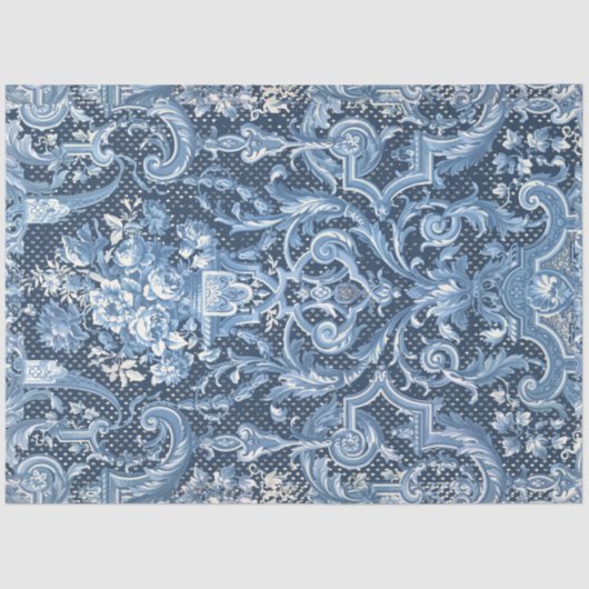  Floral Navy Blue White Elegant Decoupage Tissuepapier (Voorkant)