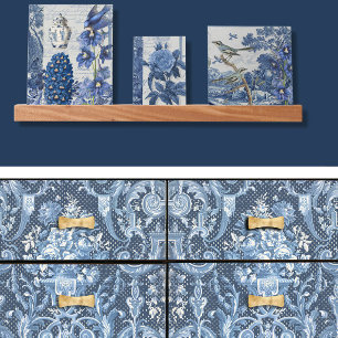 Floral Navy Blue White Elegant Decoupage Tissuepapier