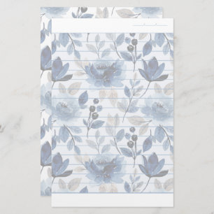 Floral Navy Blue Writing Paper Dated Lined Paper Briefpapier