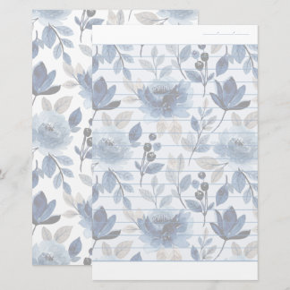Floral Navy Blue Writing Paper Dated Lined Paper Briefpapier