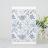 Floral Navy Blue Writing Paper Dated Lined Paper Briefpapier (Staand voorkant)