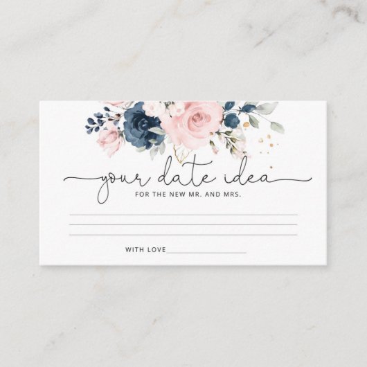 Floral navy blush Date night idea Enclosure Card Informatiekaartje (Voorkant)