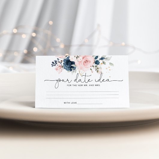 Floral navy blush Date night idea Enclosure Card Informatiekaartje