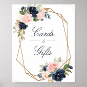 Floral Navy & blush geometrische Kaarten & cadeaub Poster (Voorkant)