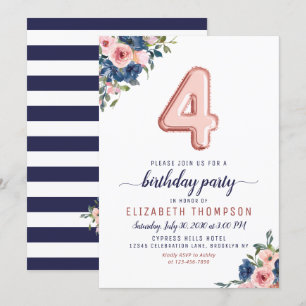 Floral Navy Blush Roos Gold ballon 4 september Kaart