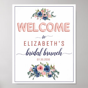 Floral Navy Blush Roos Gold Bridal Brunch Welkom Poster