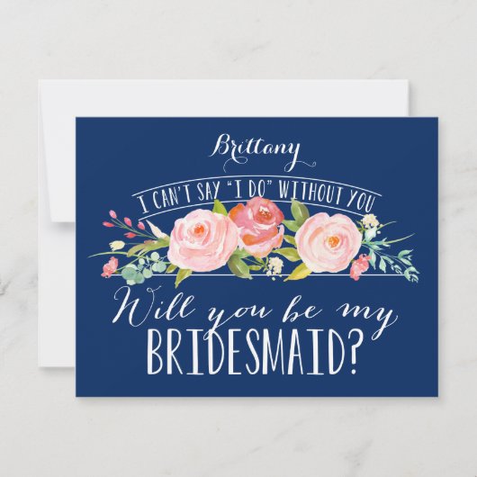 Floral Navy Bridesmaid Card Kaart (Voorkant)