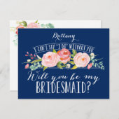 Floral Navy Bridesmaid Card Kaart (Voorkant / Achterkant)