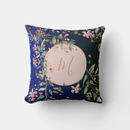 Floral Navy Elegant Pink Gold Chinoiserie Kussen