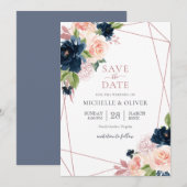 Floral Navy en Blush Geometric Save the Date Kaart (Voorkant / Achterkant)