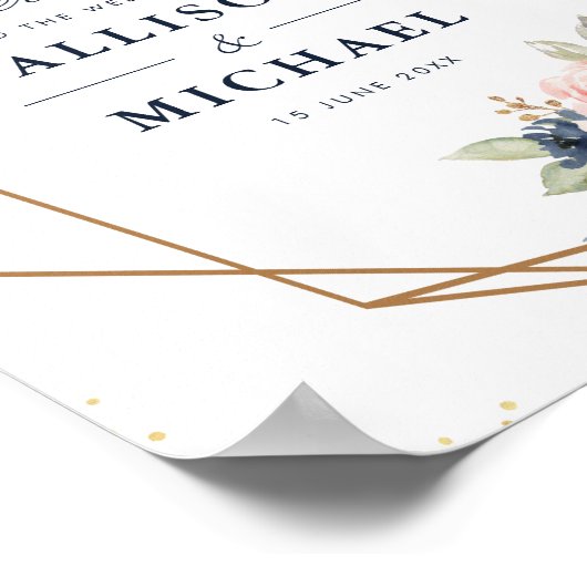 Floral Navy en blush geometrische bruiloft Poster (Hoek)