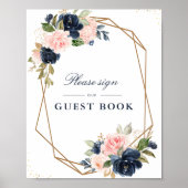 Floral Navy en blush guestbook bruiloft Poster (Voorkant)