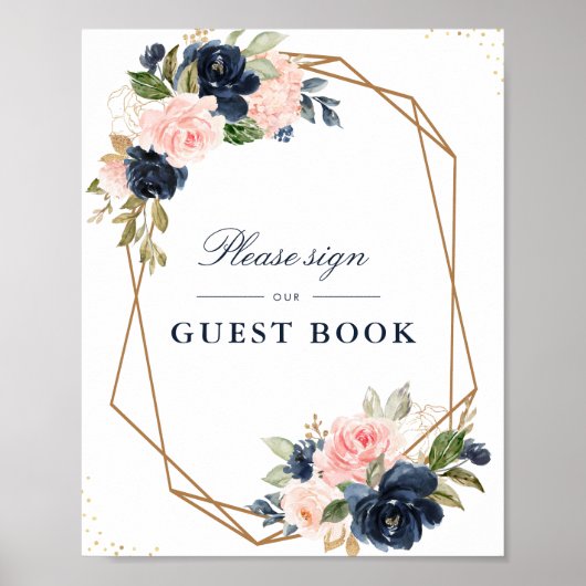 Floral Navy en blush guestbook bruiloft Poster (Voorkant)